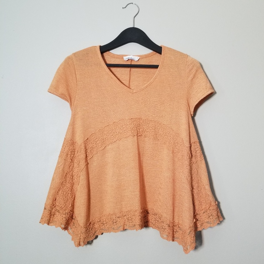 Cloud Chaser Lace Trim Swing V-Neck Top